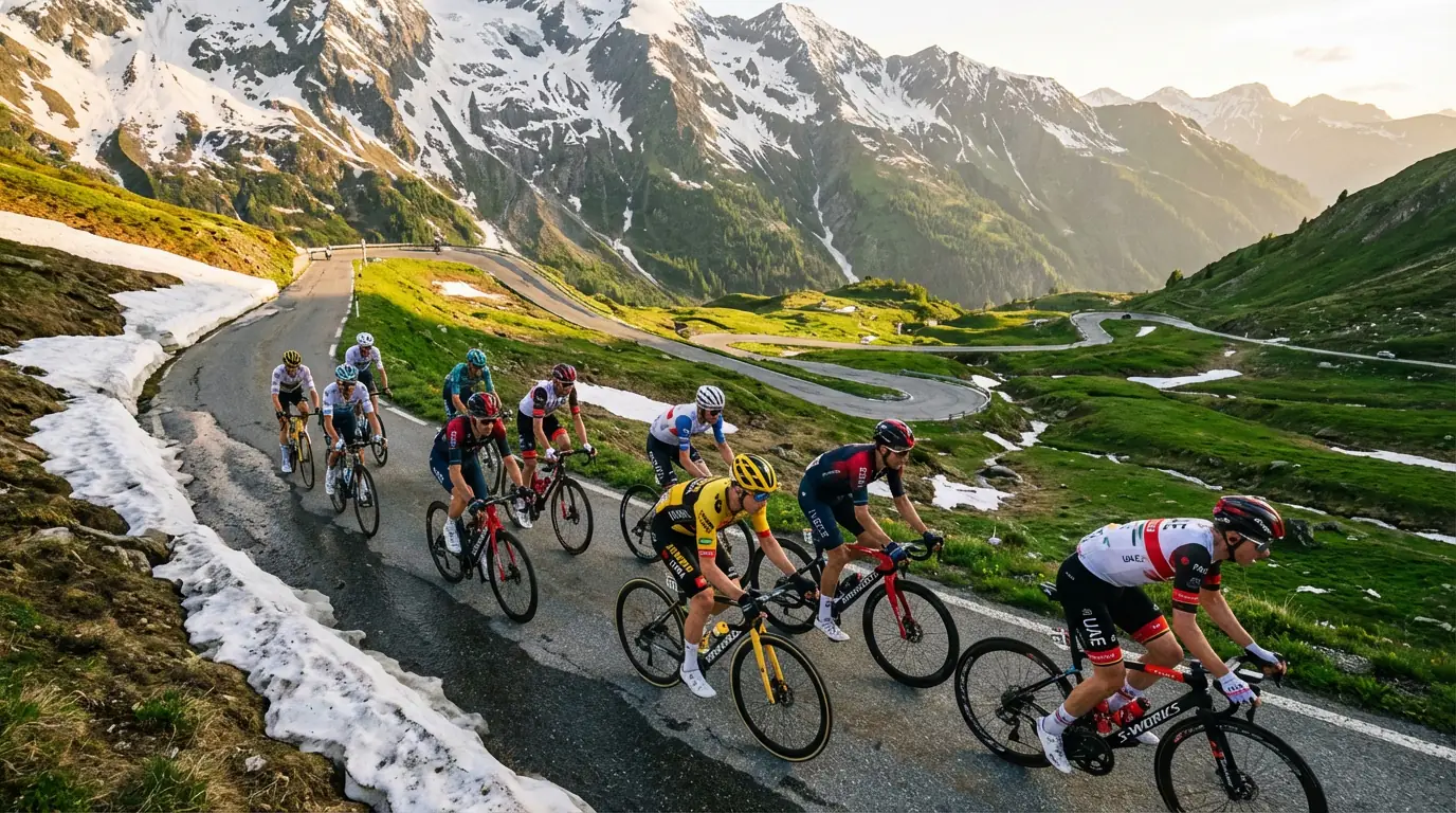 Ciclistas compitiendo en etapa de montaña del Critérium du Dauphiné