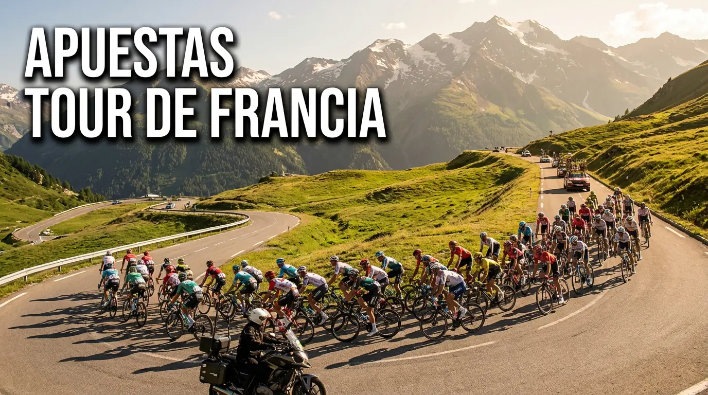 Pelotón del Tour de Francia rodando por una carretera de montaña francesa durante una etapa