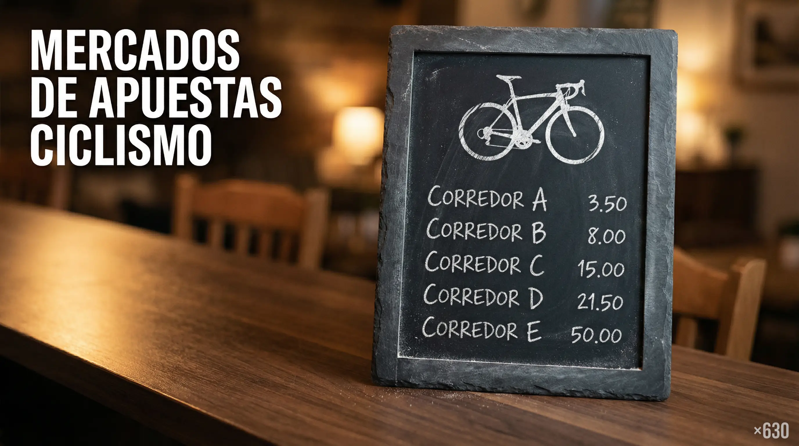 Pizarra de cuotas de apuestas de ciclismo con nombres de corredores y mercados